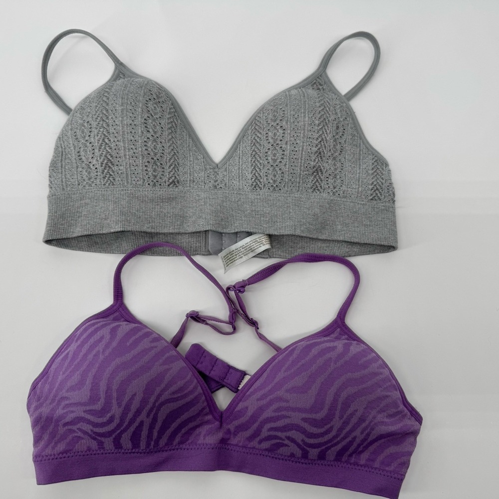 Girls Training Bras 34A Lot 2 SO Kohls & No boundaries Gray Purple Wirefree